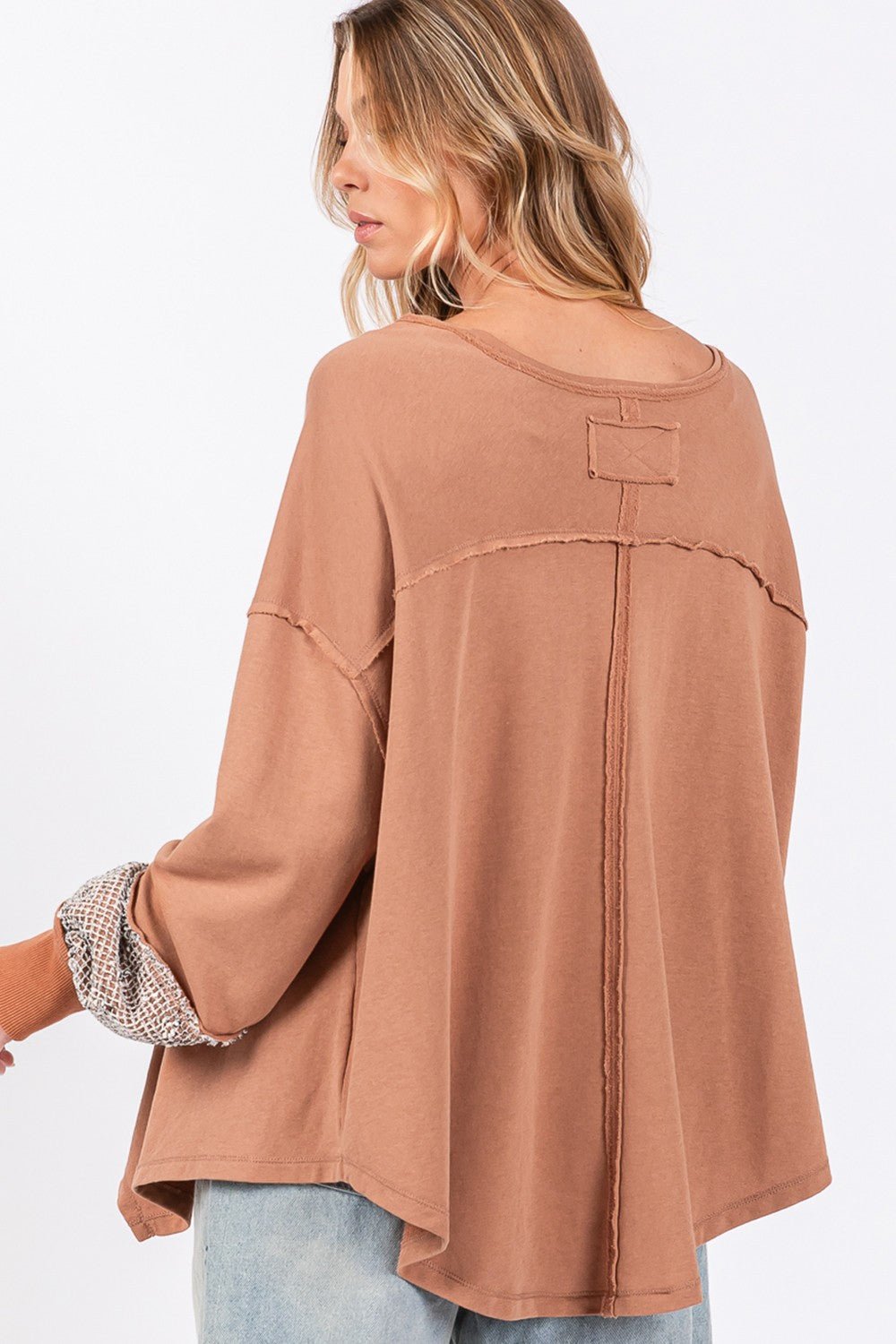 SAGE+FIG - Peace Sign Mineral Wash Terry Knit Top in Camel