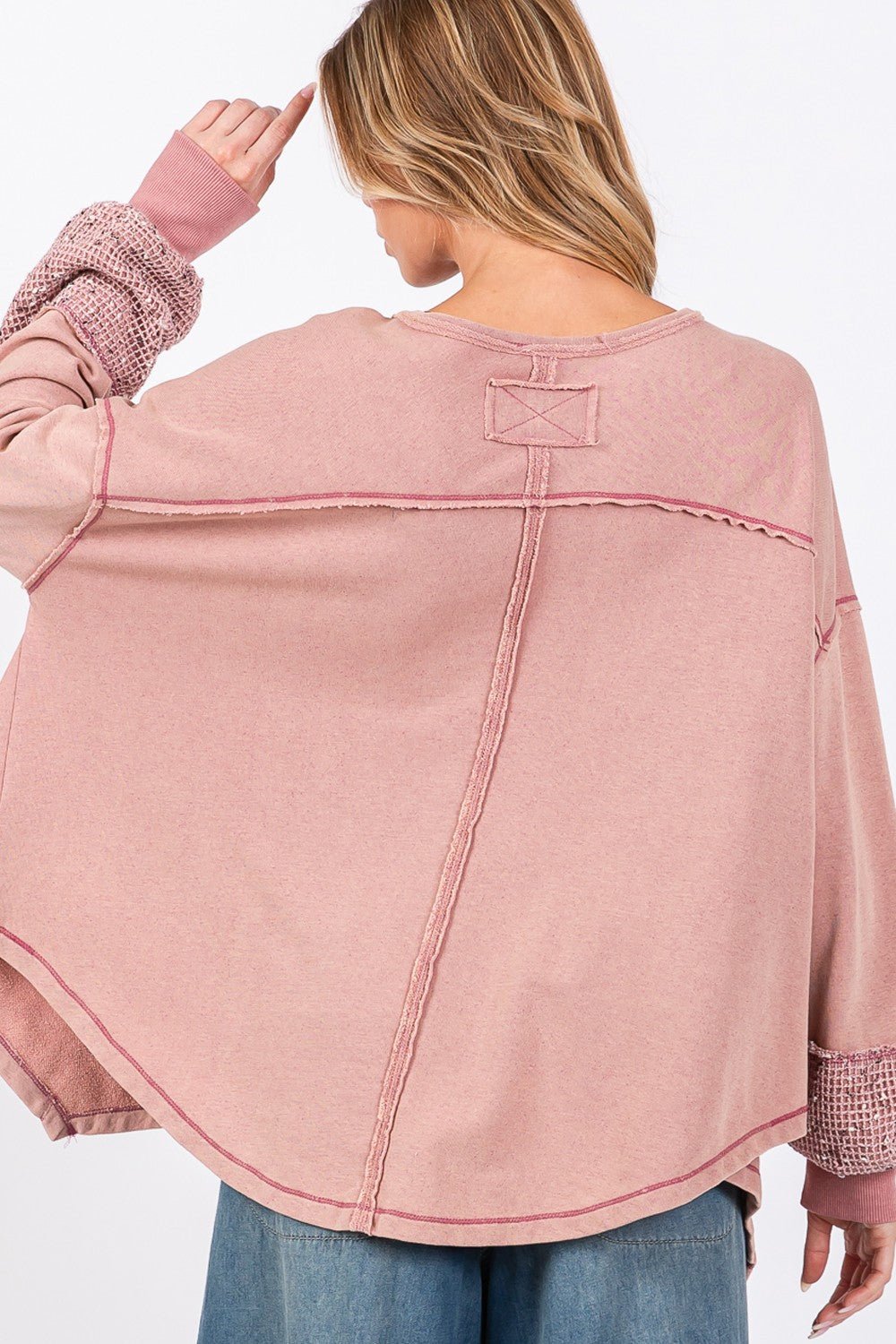 SAGE+FIG - Peace Sign Mineral Wash Terry Knit Top in Mauve