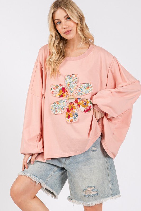 SAGE+FIG - Pink Flower Patch Oversized Top