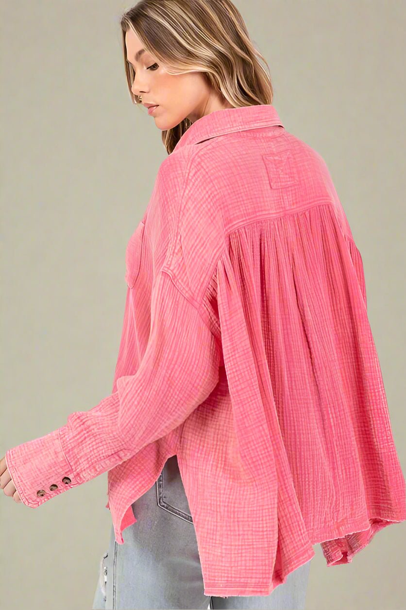SAGE+FIG - Pink Frayed Hem Tunic Shirt