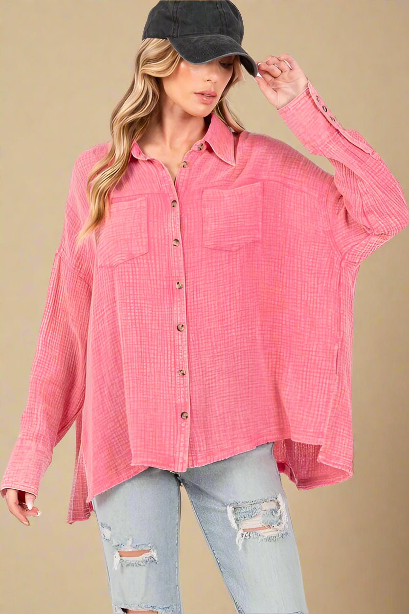 SAGE+FIG - Pink Frayed Hem Tunic Shirt