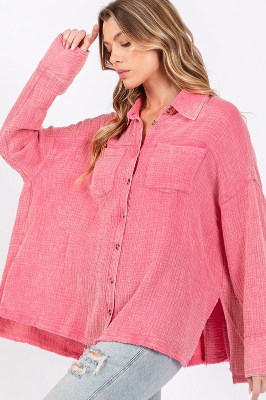 SAGE+FIG - Pink Frayed Hem Tunic Shirt