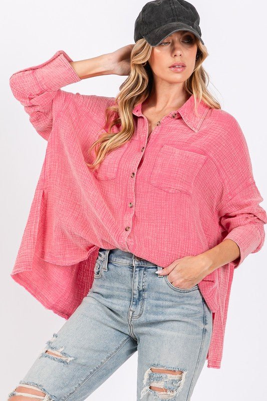 SAGE+FIG - Pink Frayed Hem Tunic Shirt