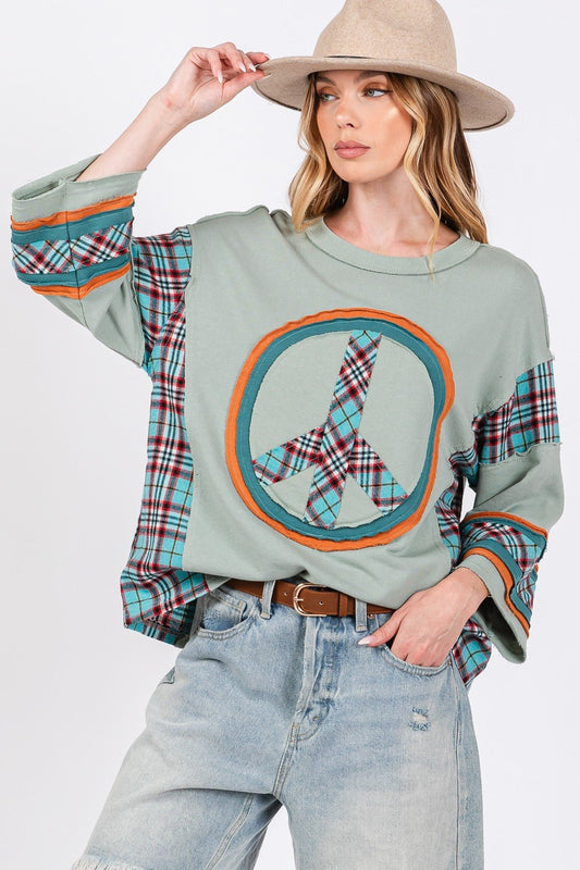 SAGE+FIG - Plaid Peace Patch Top in Autumn Sage