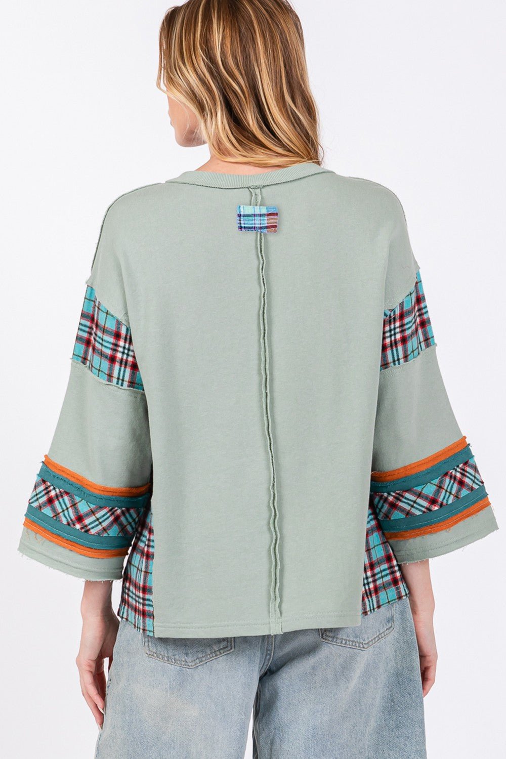 SAGE+FIG - Plaid Peace Patch Top in Autumn Sage