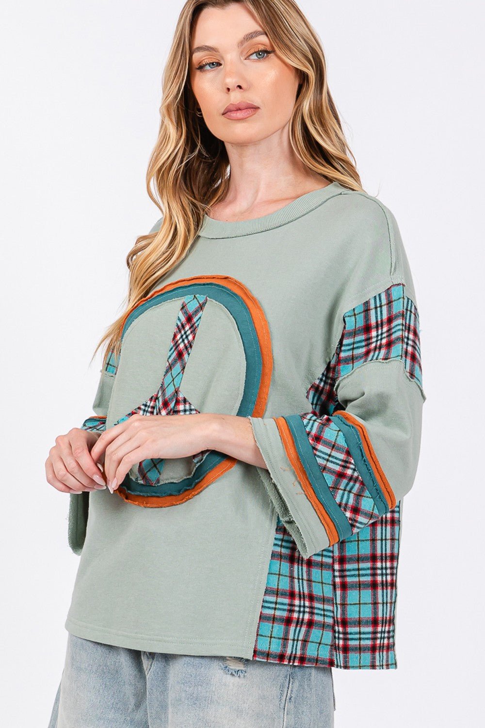 SAGE+FIG - Plaid Peace Patch Top in Autumn Sage