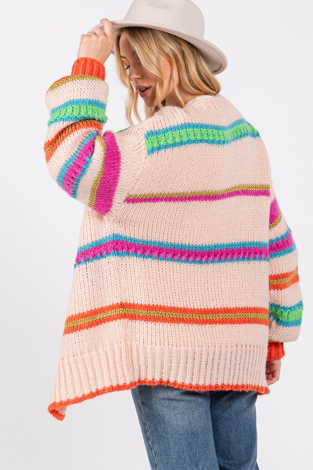 SAGE+FIG - Rainbow Striped Open Front Knit Cardigan