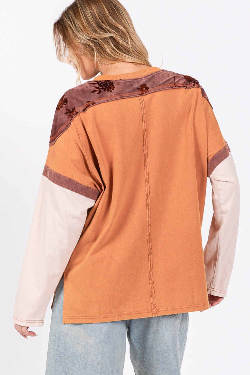 SAGE+FIG - Star Patch Long Sleeve Color Block T - Shirt in Rust