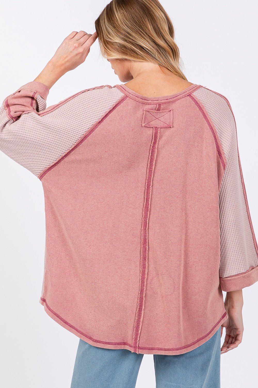 SAGE+FIG - Star Patch Waffle Knit Top in Mauve