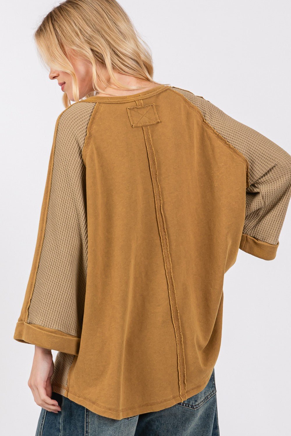 SAGE+FIG - Star Patch Waffle Knit Top in Olive