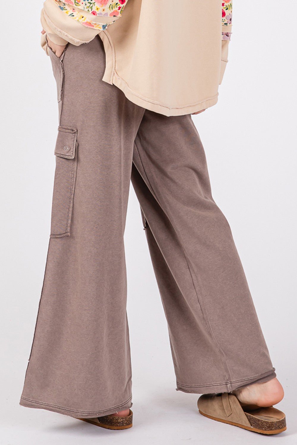 SAGE+FIG - Terry Knit Mineral Wash Wide Leg Pants in Charcoal