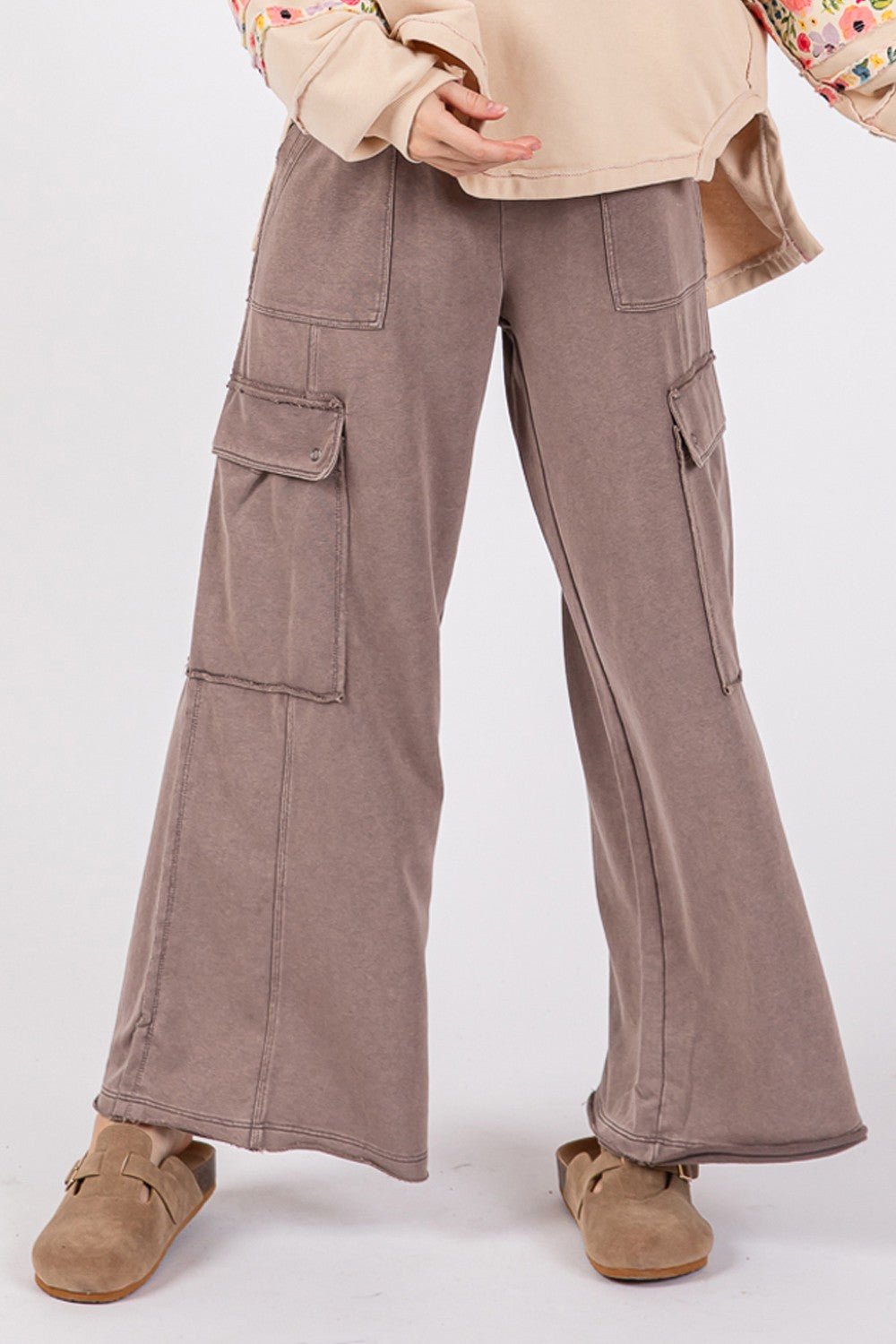 SAGE+FIG - Terry Knit Mineral Wash Wide Leg Pants in Charcoal