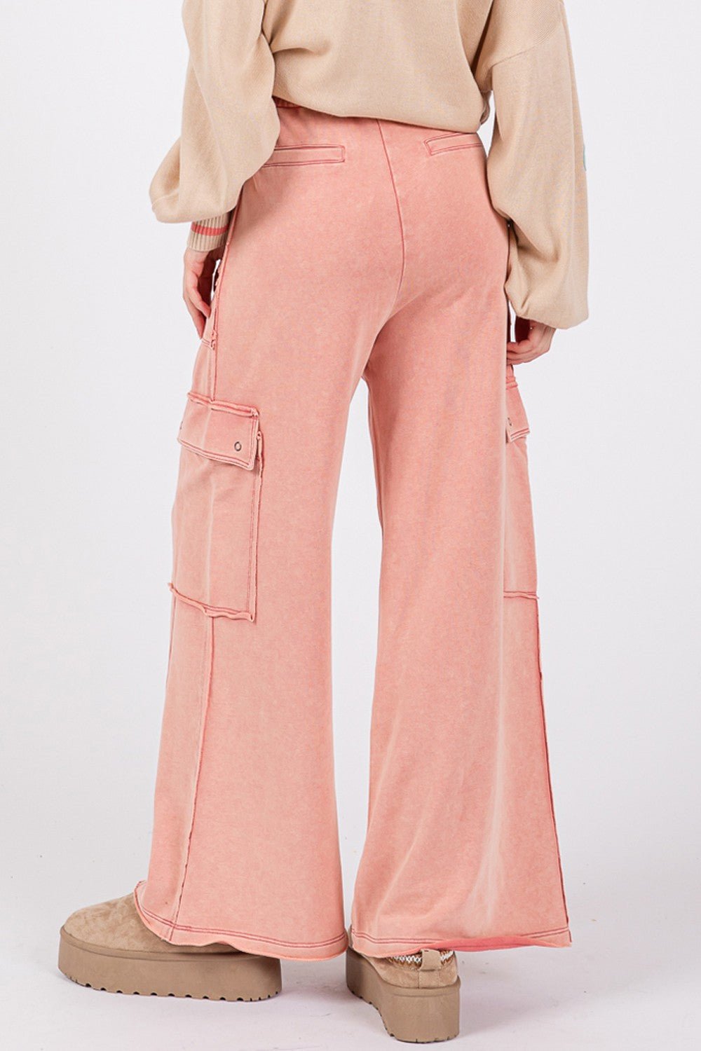 SAGE+FIG - Terry Knit Mineral Wash Wide Leg Pants in Rose