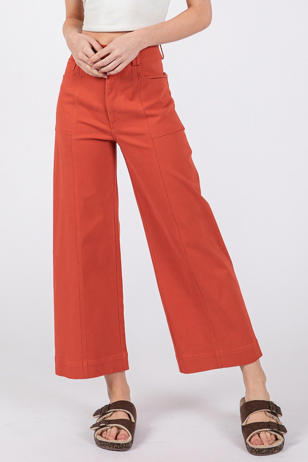 SAGE+FIG - Wide Leg Cropped Pants in Cinnamon