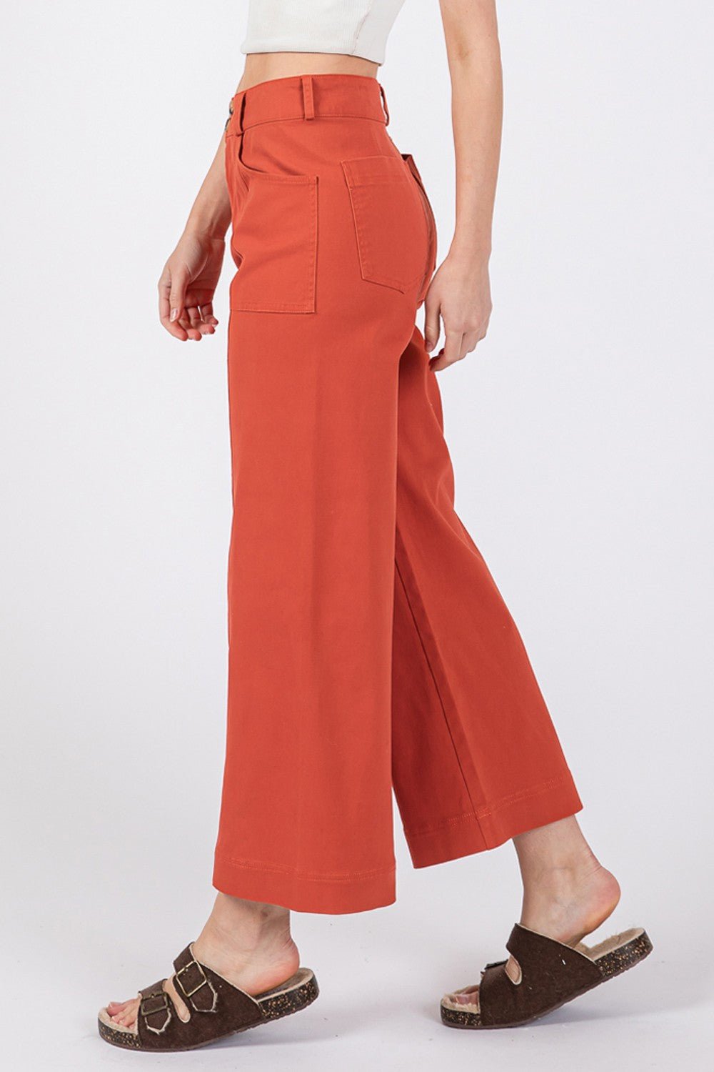 SAGE+FIG - Wide Leg Cropped Pants in Cinnamon