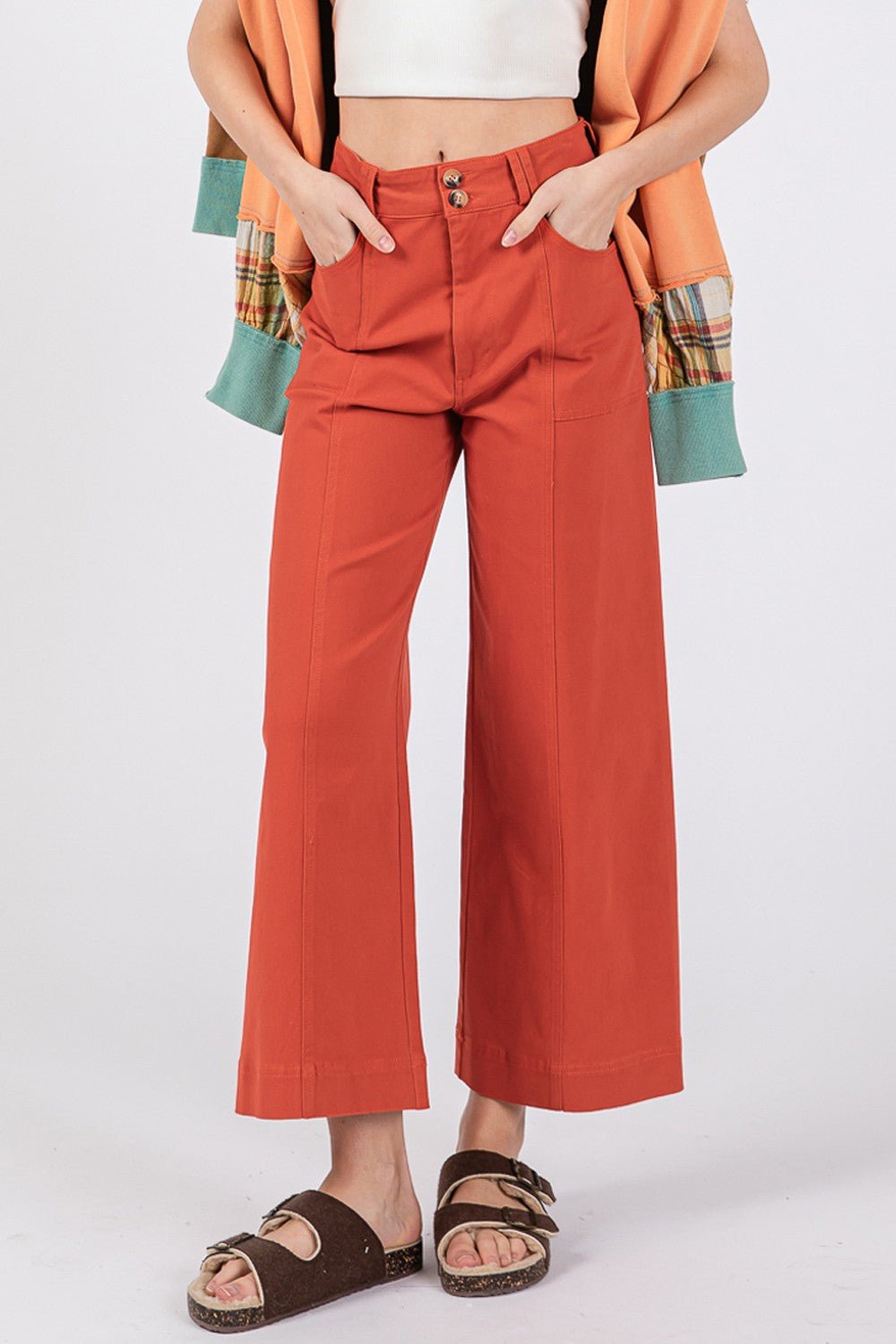 SAGE+FIG - Wide Leg Cropped Pants in Cinnamon