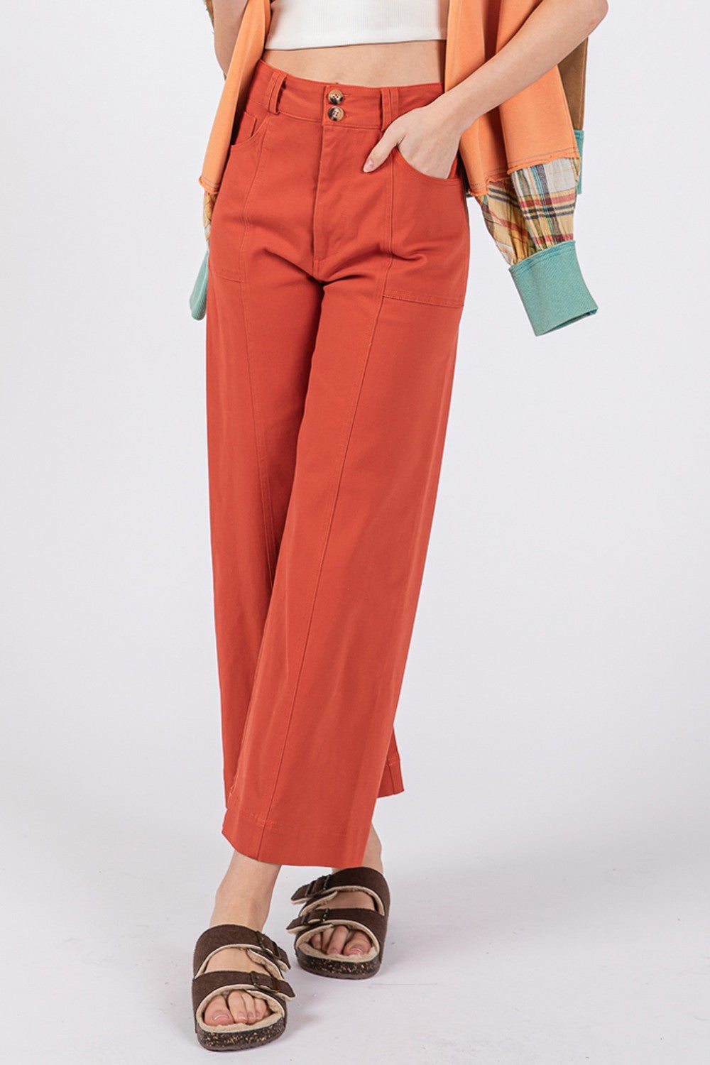 SAGE+FIG - Wide Leg Cropped Pants in Cinnamon