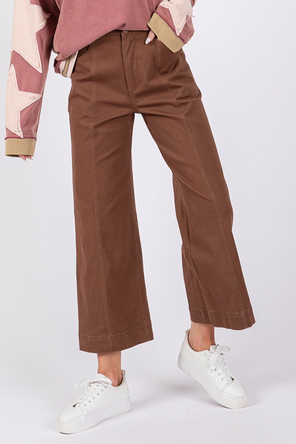 SAGE+FIG - Wide Leg Cropped Pants in Mocha