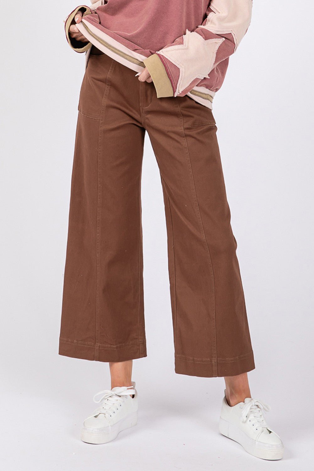 SAGE+FIG - Wide Leg Cropped Pants in Mocha