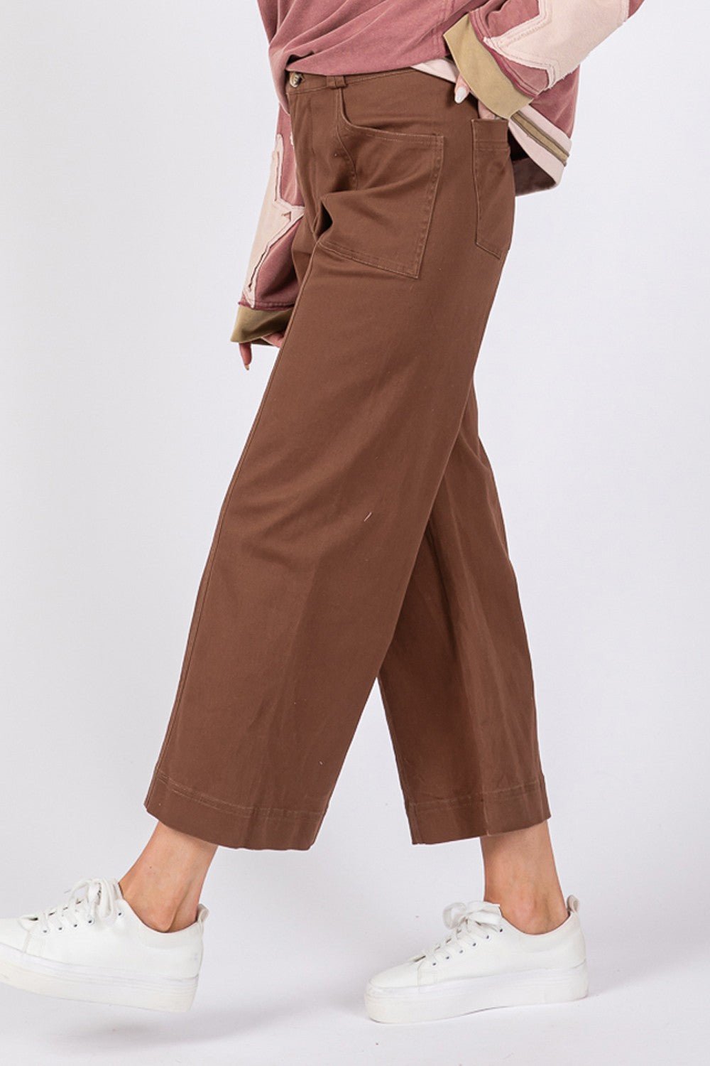 SAGE+FIG - Wide Leg Cropped Pants in Mocha