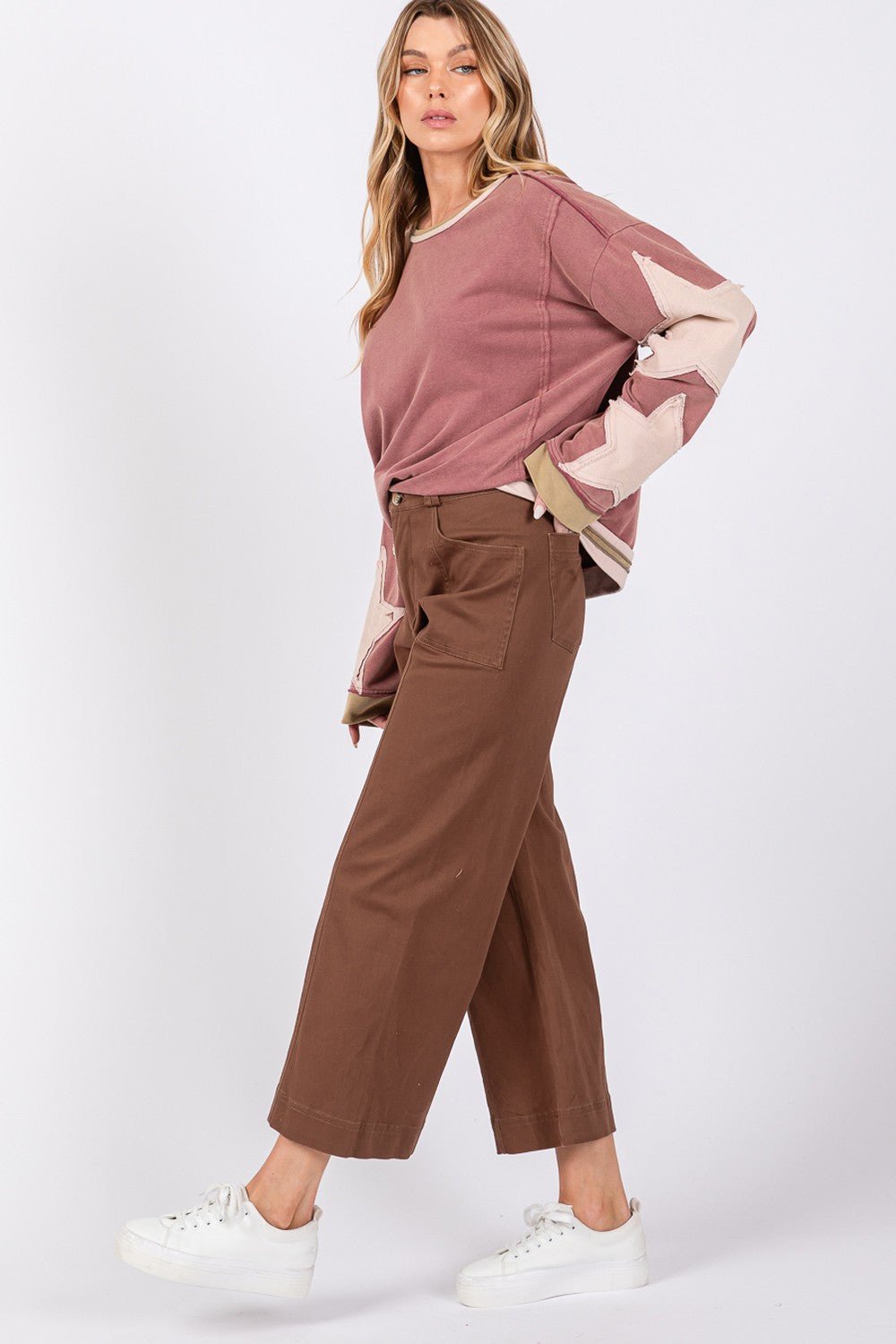 SAGE+FIG - Wide Leg Cropped Pants in Mocha