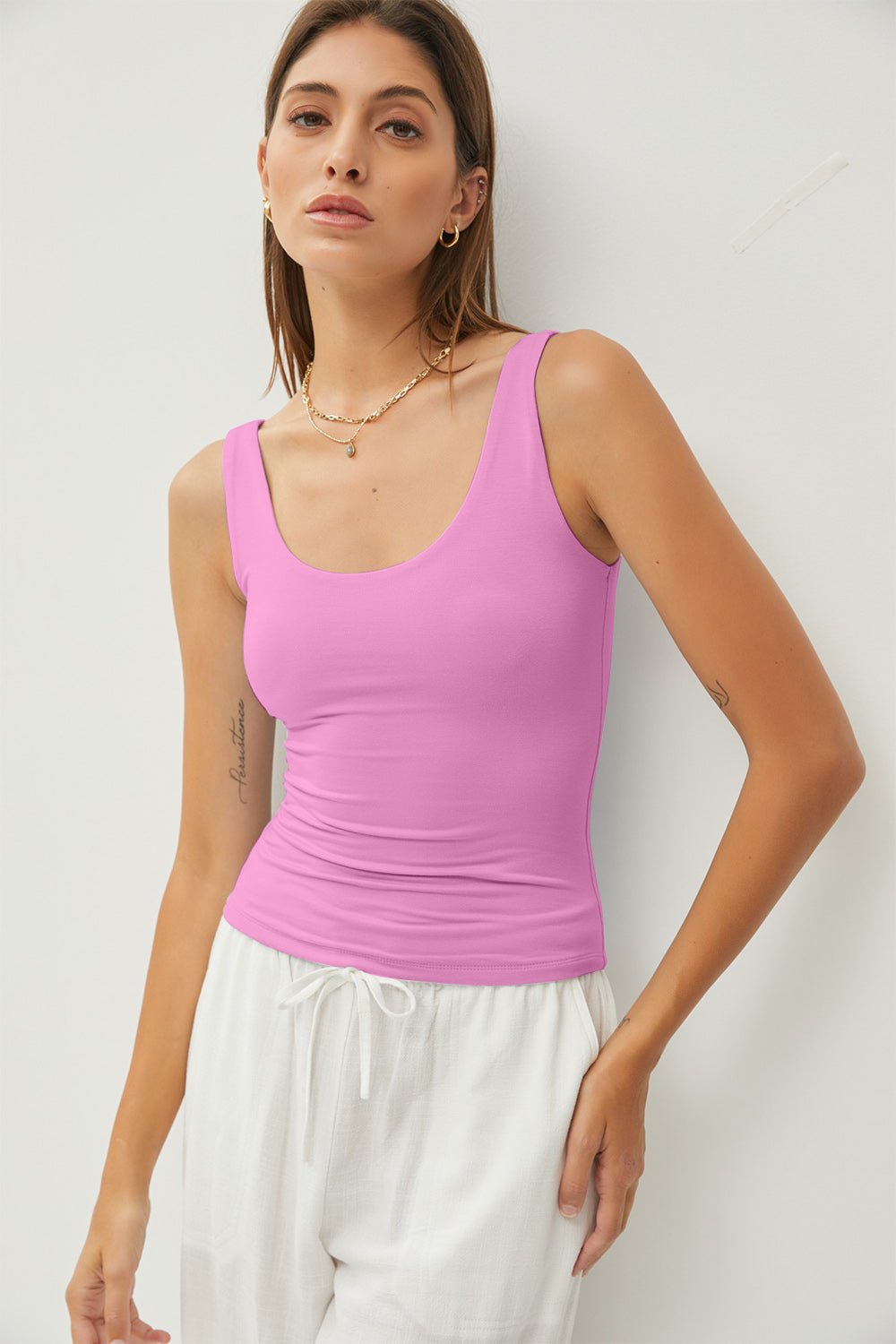 Scoop Neck Wide Strap Tank in Raspberry RoseTankBE COOL