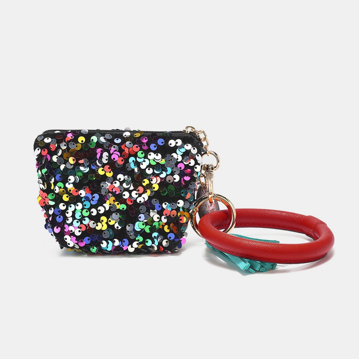 Sequined Vegan Leather Keychain Pouch in BlackPouchNicole Lee USA