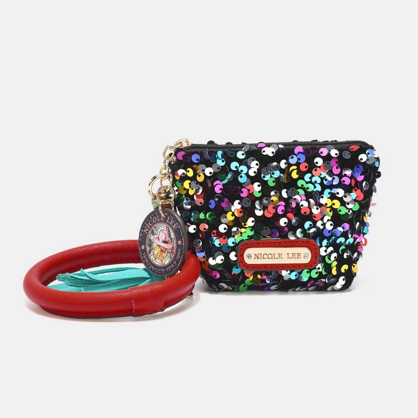 Sequined Vegan Leather Keychain Pouch in BlackPouchNicole Lee USA