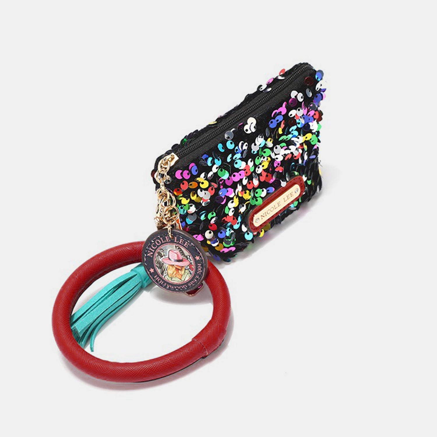 Sequined Vegan Leather Keychain Pouch in BlackPouchNicole Lee USA