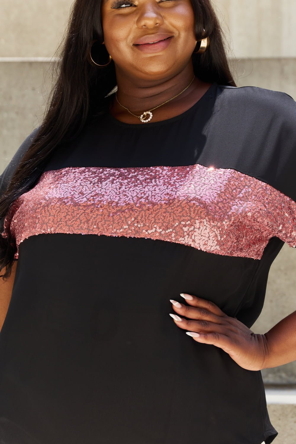 Sew In Love - Center Sequin Stripe Top in Black Mauve