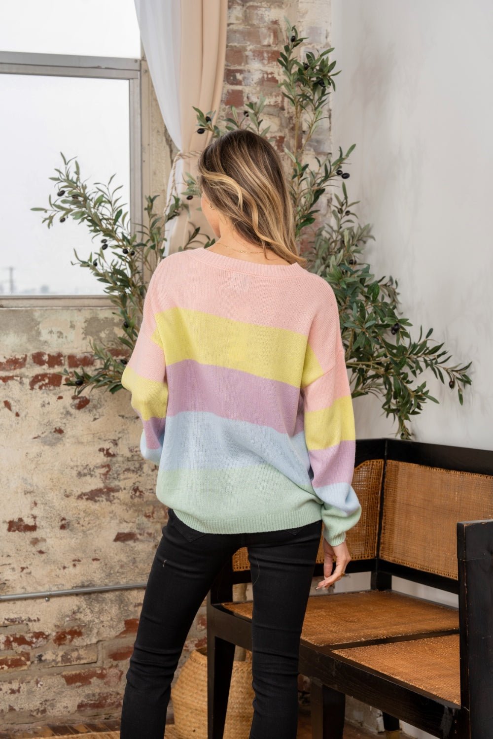 Sew In Love - Color Block Dropped Shoulder Sweater in Pastel Mint Multi