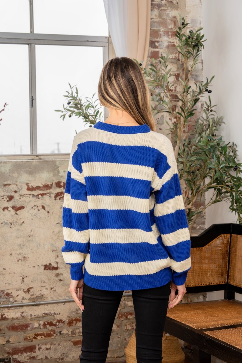 Sew In Love - Contrast Stripe Sweater in Navy Ivory