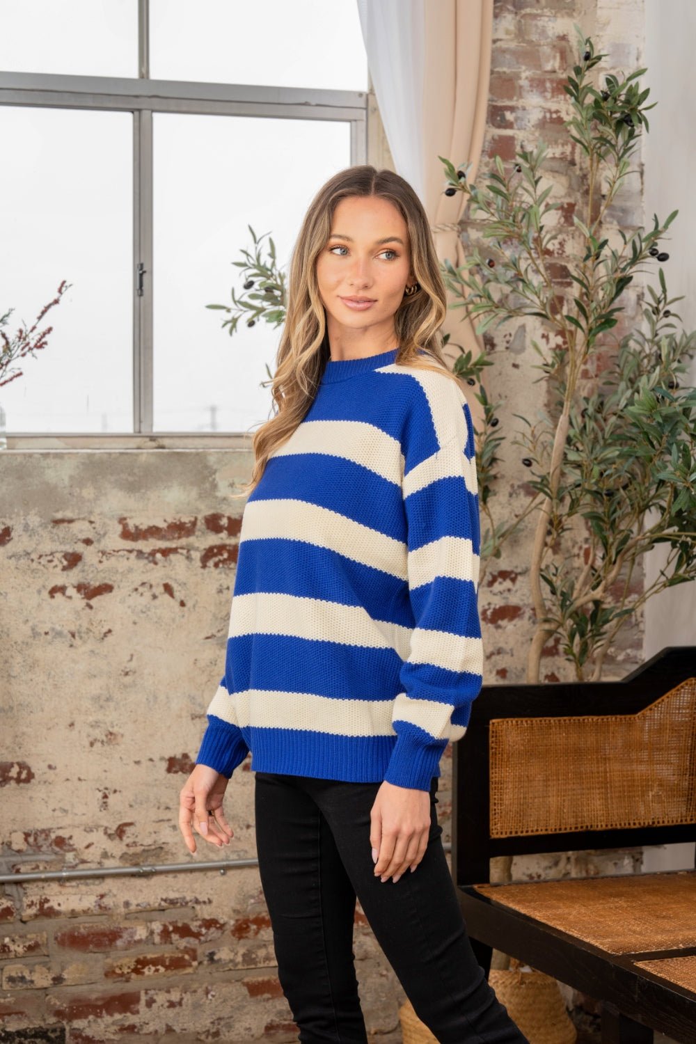 Sew In Love - Contrast Stripe Sweater in Navy Ivory