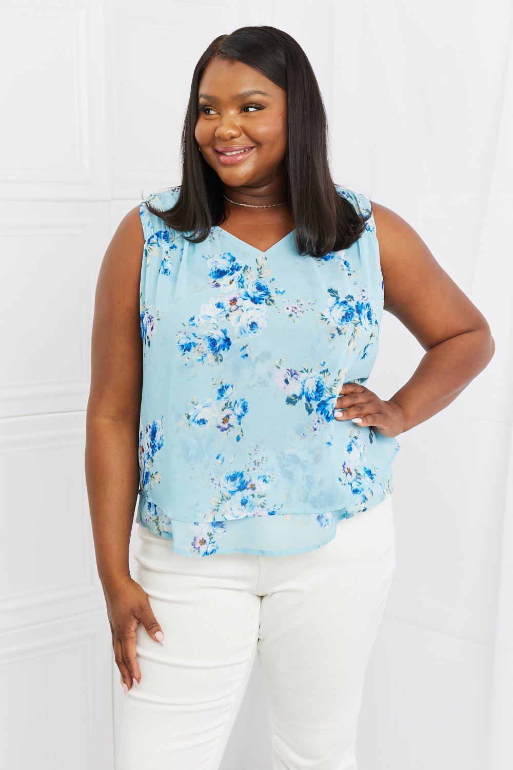 Sew In Love - Floral Tank Top in Light Blue