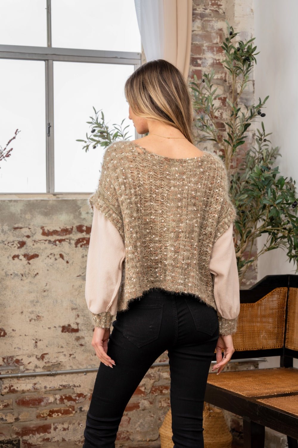 Sew In Love - Fuzzy Long Sleeve Knit Top in Olive