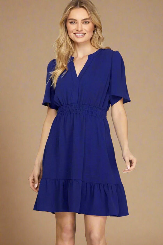 SHE + SKY - Smocked Waist Tiered Mini Dress – Cobalt Blue