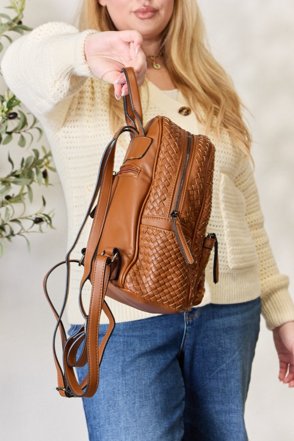 SHOMICO - Woven Vegan Leather Backpack