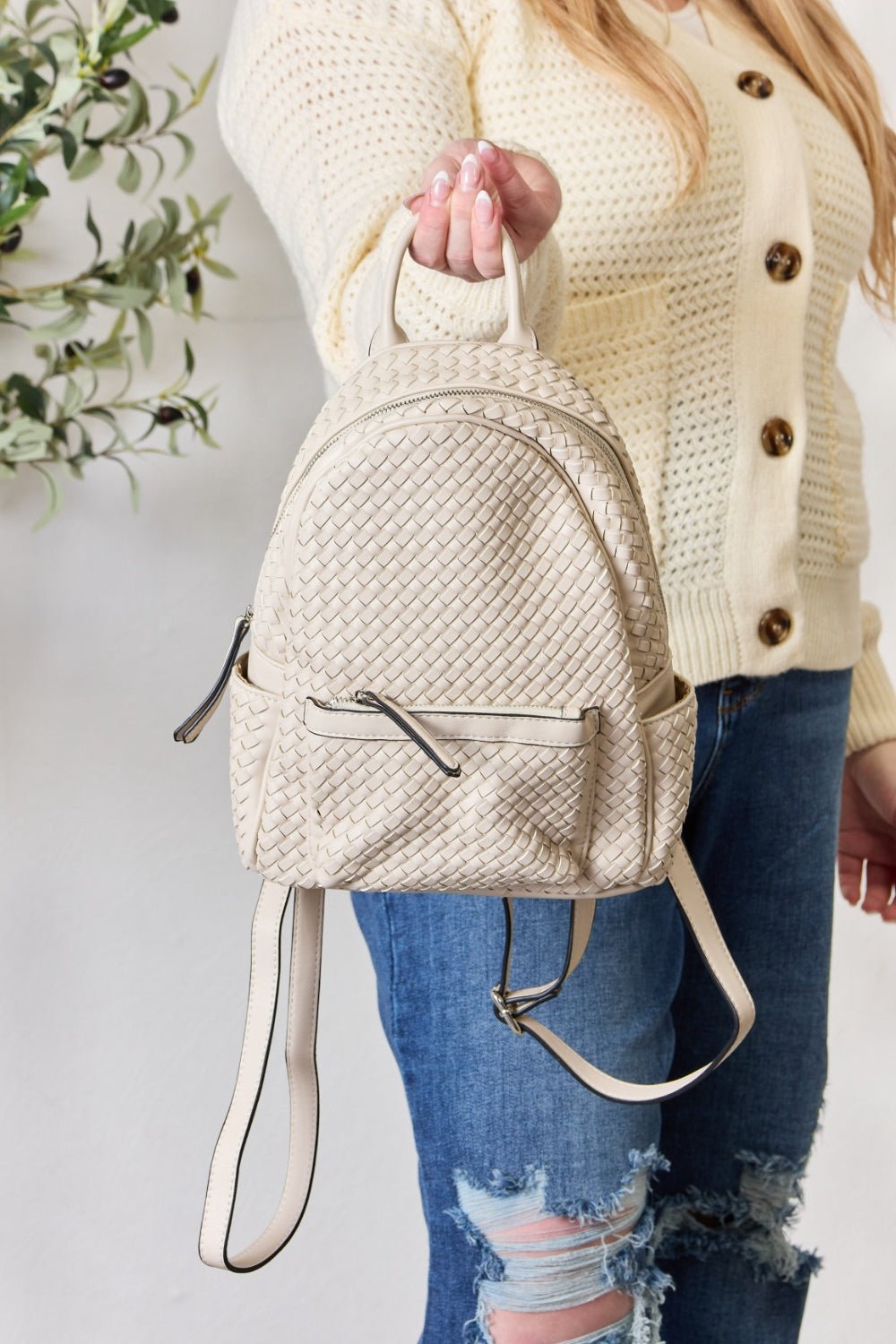 SHOMICO - Woven Vegan Leather Backpack