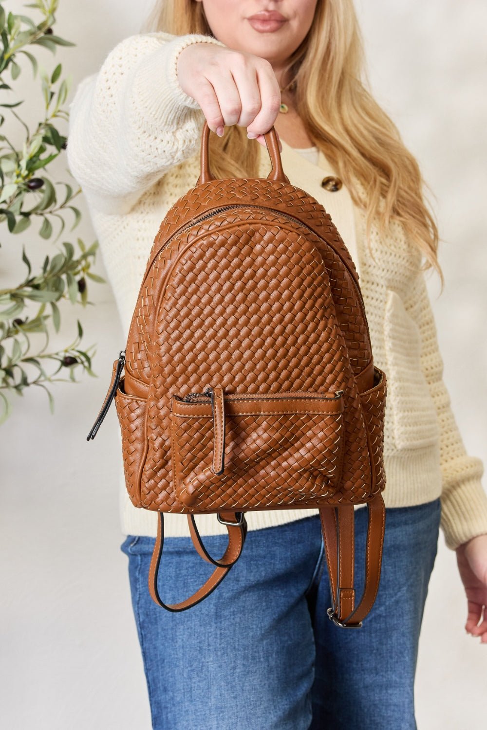 SHOMICO - Woven Vegan Leather Backpack