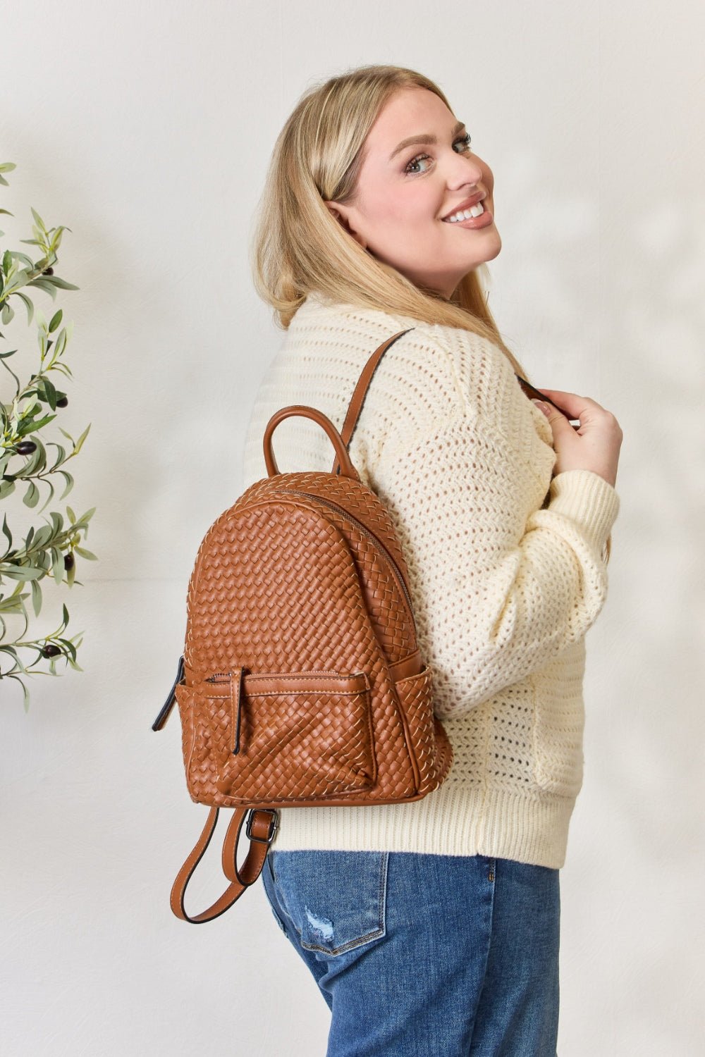 SHOMICO - Woven Vegan Leather Backpack