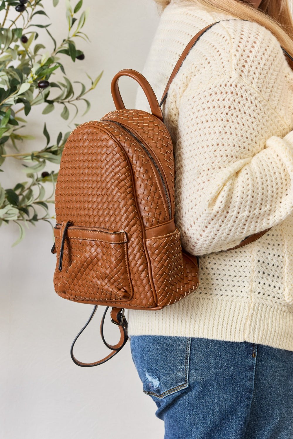 SHOMICO - Woven Vegan Leather Backpack