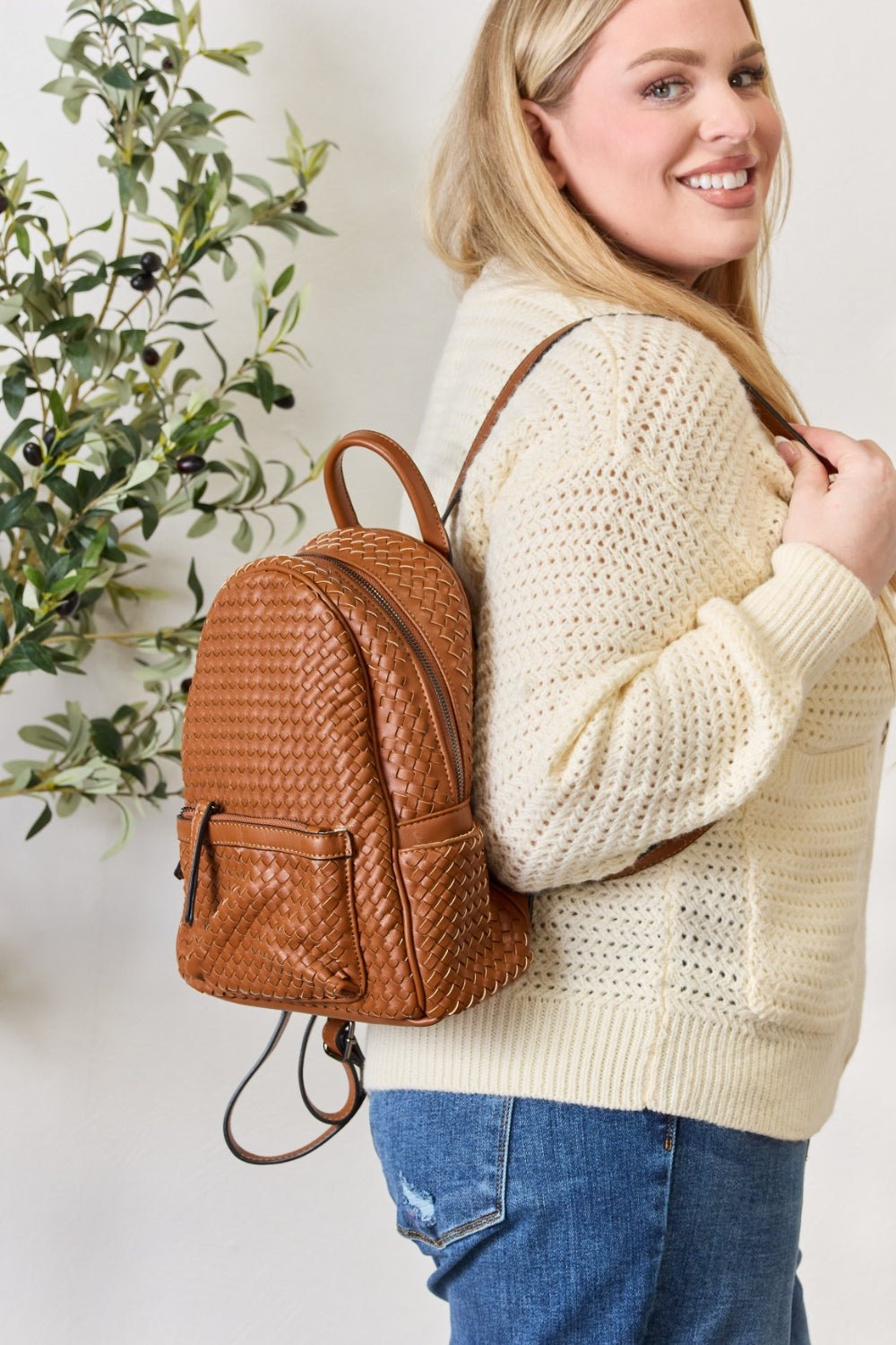 SHOMICO - Woven Vegan Leather Backpack