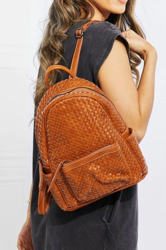 SHOMICOVegan Leather Woven Backpack in Brown