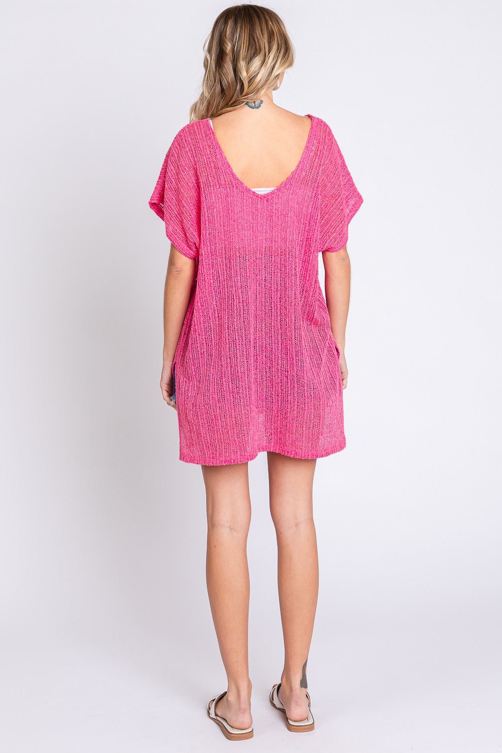 Short Sleeve Knit Cover Up in Hot PinkCover-UpGeeGee
