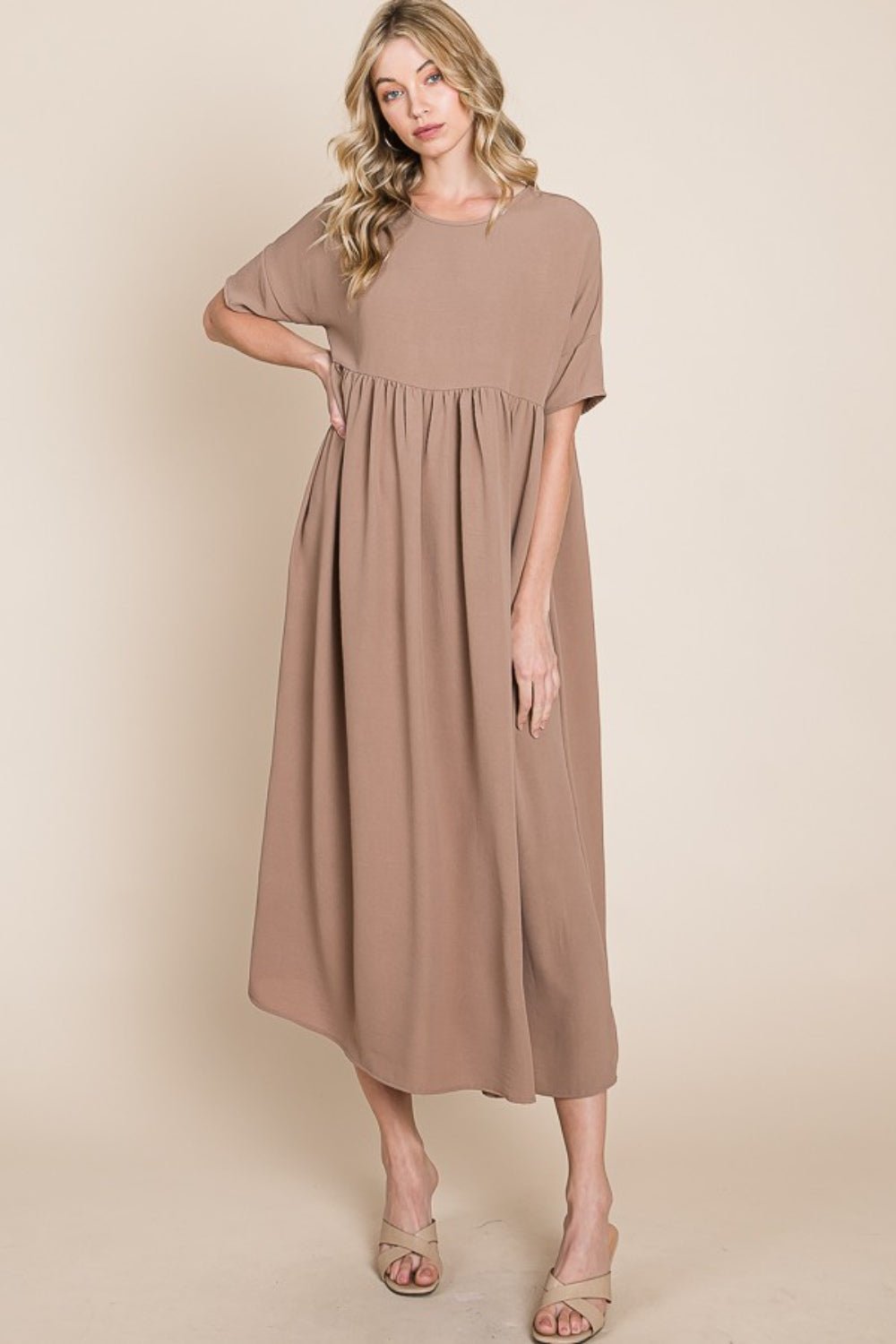 Short Sleeve Midi Dress in MochaMidi DressBOMBOM