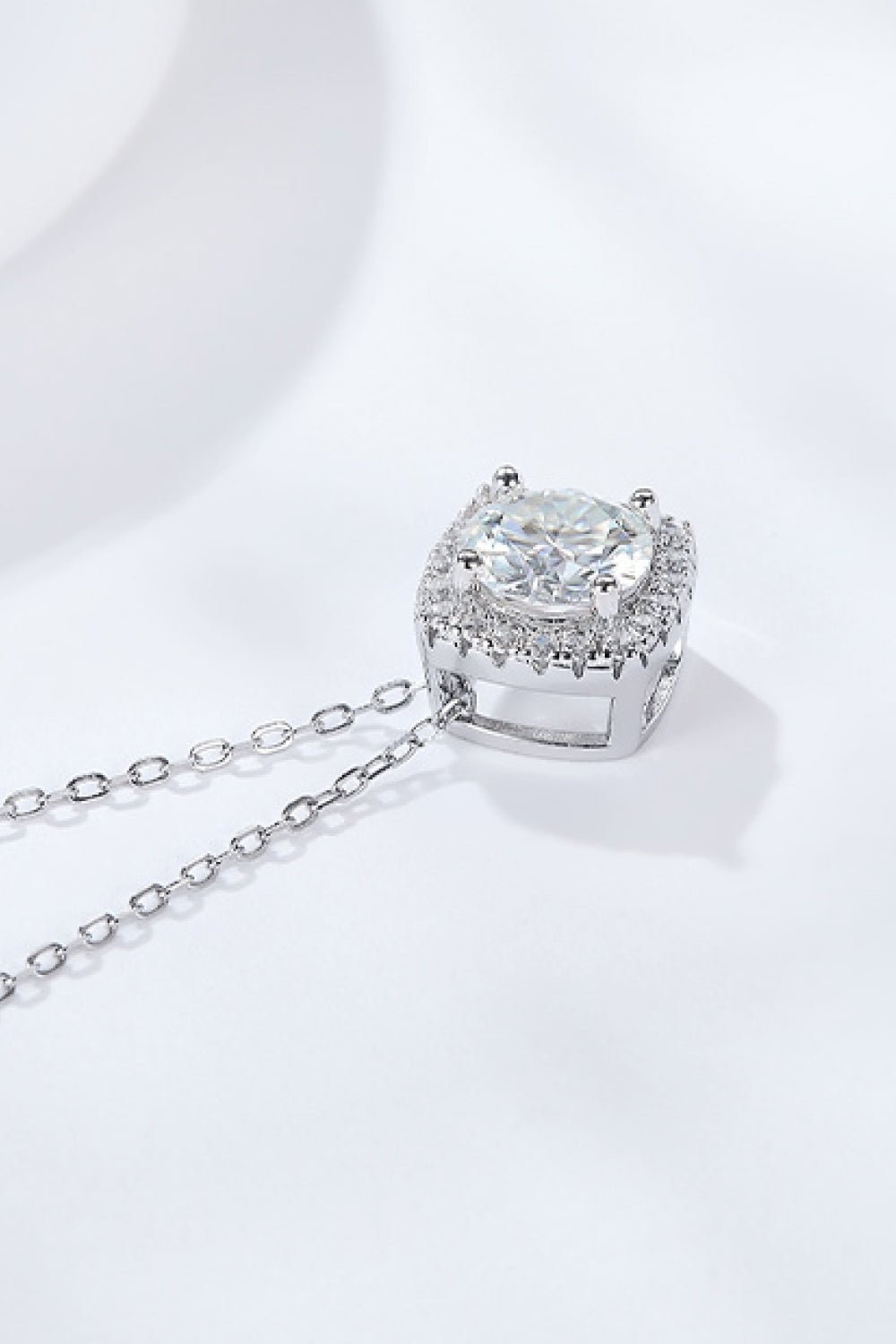 Silver 1 Carat Moissanite & Zircon Square Halo Pendant NecklaceNecklaceBeach Rose Co.