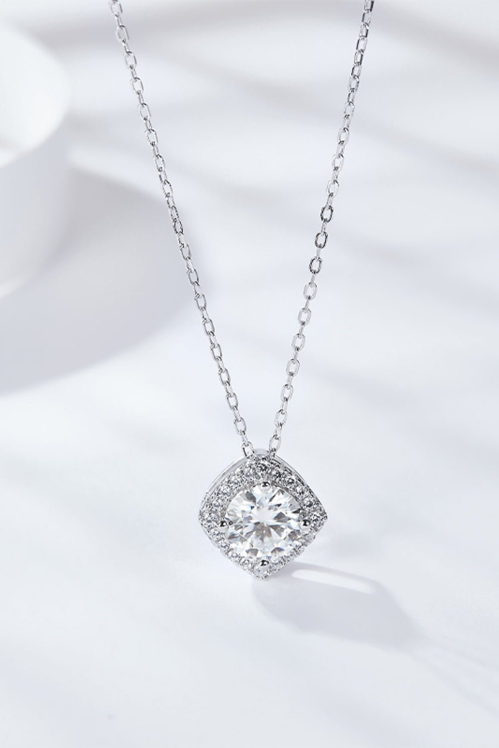 Silver 1 Carat Moissanite & Zircon Square Halo Pendant NecklaceNecklaceBeach Rose Co.