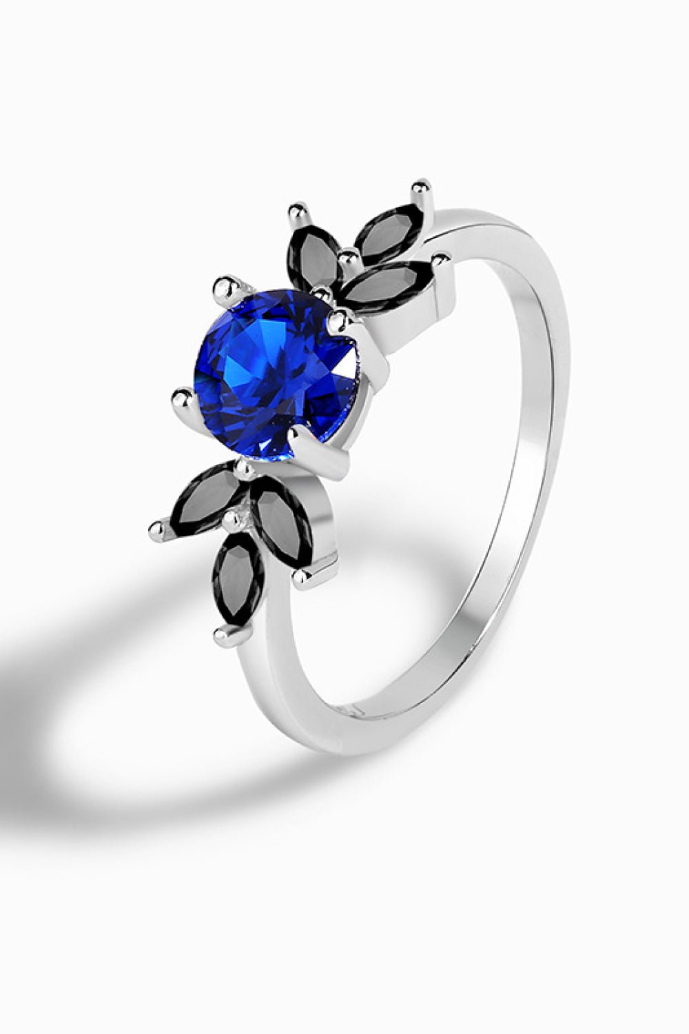 Silver Blue Spinel & Black Zircon Leaf RingRingBeach Rose Co.