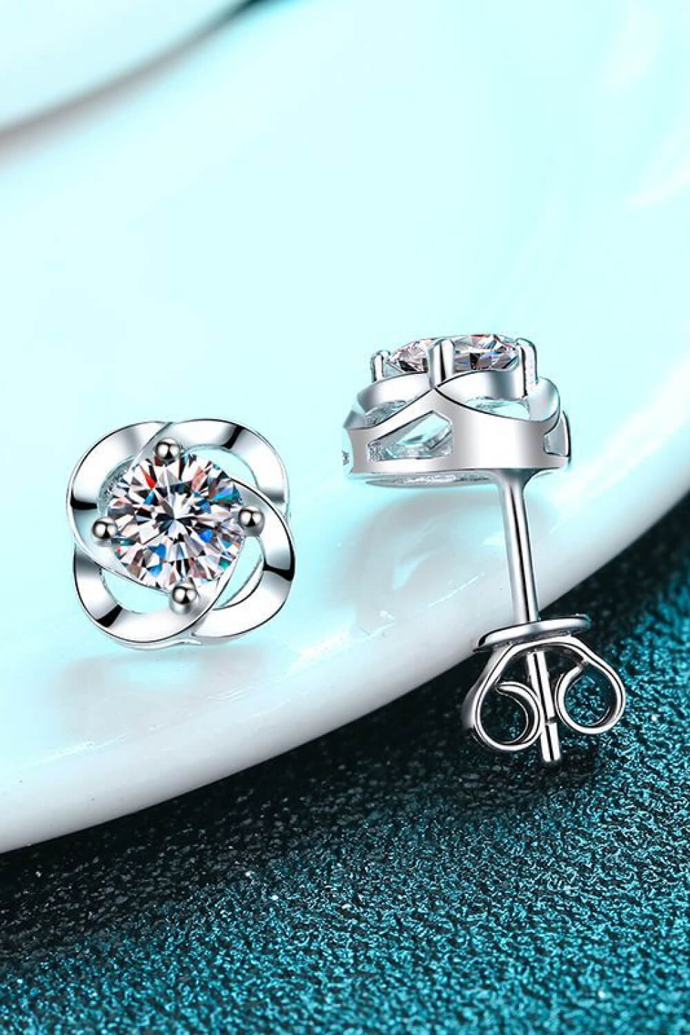 Silver Flower Moissanite Stud EarringsEarringsBeach Rose Co.