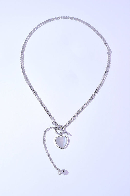 Silver Heart-Shaped Cats Eye Pendant NecklaceNecklaceBeach Rose Co.